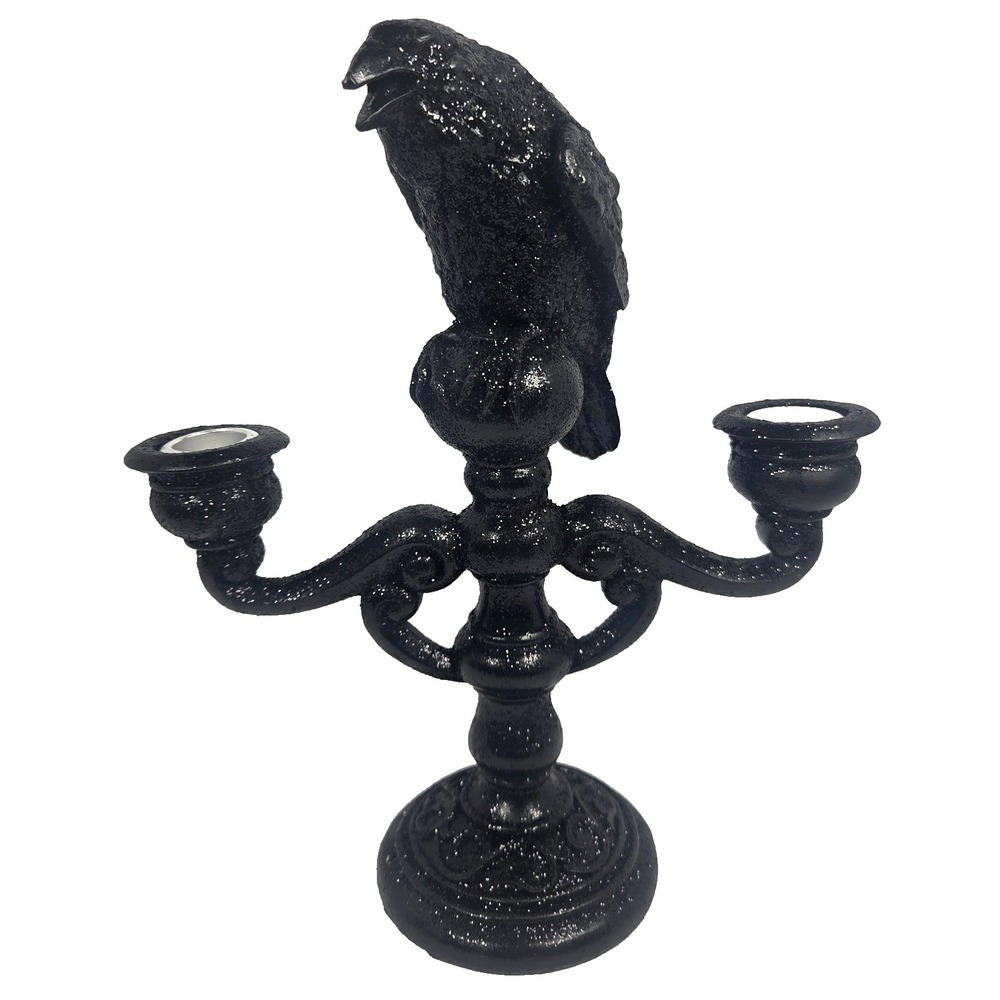 Well Dressed Home Raven Candelabra Black Glitter Halloween Gothic Decor New
